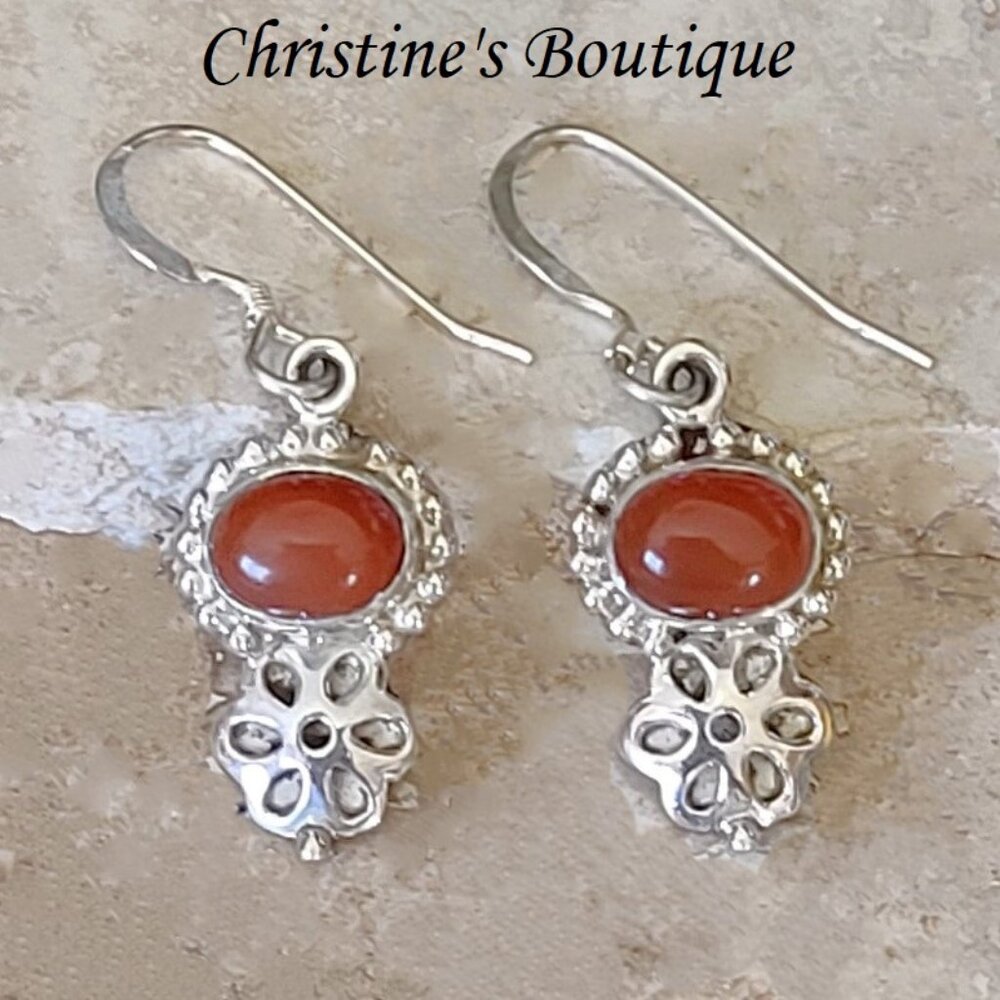 Red Onyx Sterling Silver Drop Earrings